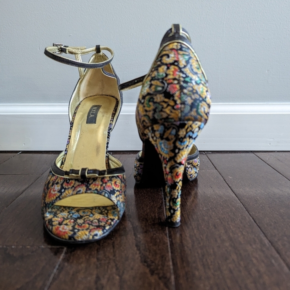 Brocade Ankle Strap Heels - Picture 2 of 4